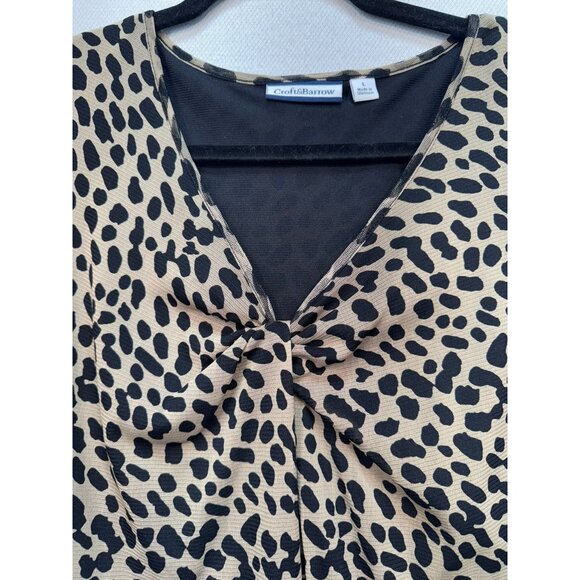 Croft & Barrow Womens Leopard Print Top Blouse L Black Tan Stretch - Picture 4 of 10